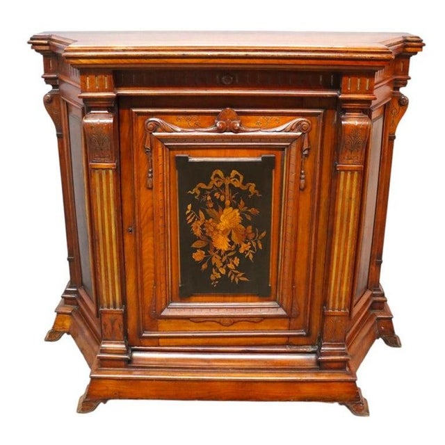 Wood Late 19th Century Renaissance Revival Ebonized Walnut Paneled Credenza With Marquetry & Inlay For Sale - Image 7 of 14