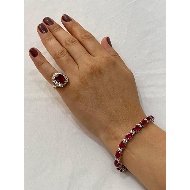 24 Carat Ruby & 1 Carat Diamond Affordable Tennis Bracelet 14 Karat White Gold For Sale - Image 14 of 18
