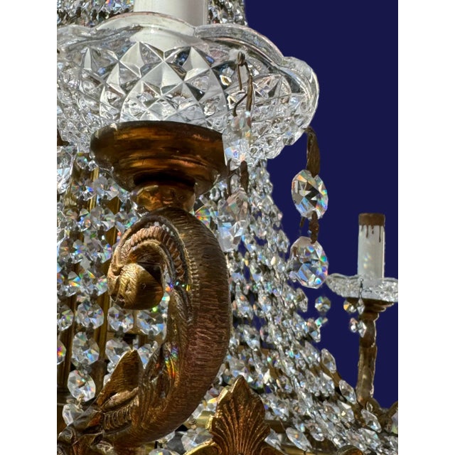Antique Italian Empire Bronze and Crystal Chandelier For Sale - Image 4 of 5