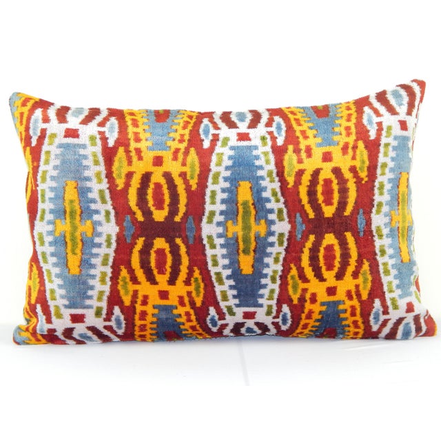 Saffron Silk Velvet Ikat Accent Pillow For Sale - Image 8 of 8
