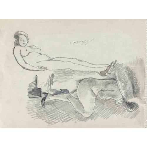 Pencil and pastel drawing realized by Mino Maccari, on recto and verso of the sheet, in 1934 ca. Hand signed. Very good...