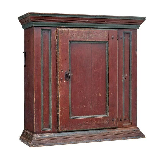 Antique Folk Art Hand Painted Cupboard For Sale - Image 3 of 9