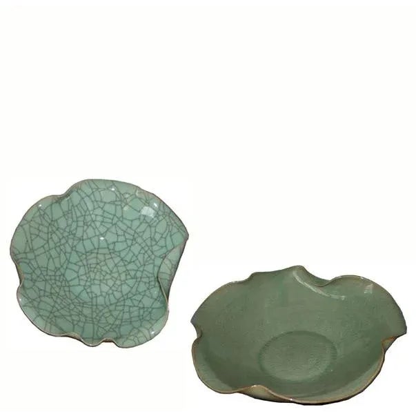 Celadon Asian Modern Lotus Leaf Celadon Porcelain Plate For Sale - Image 8 of 8
