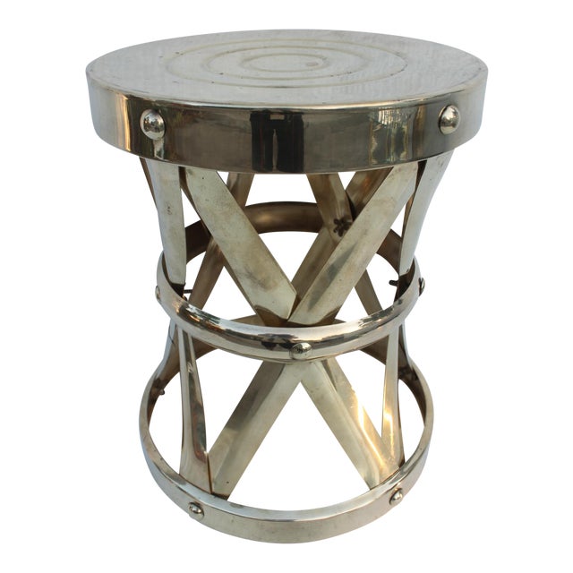 Vintage Brass X Drum Table | Chairish