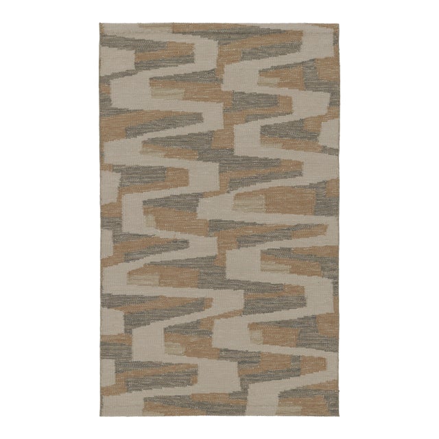 Rug & Kilim’s Scandinavian-Inspired Rug, Beige With Zigzag Geometric Patterns For Sale
