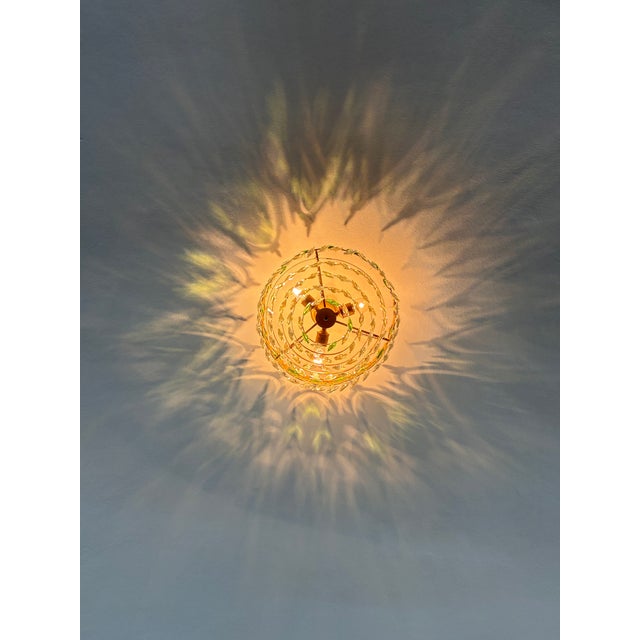 Glass Vintage Emerald Green & Clear Crystal Crown Flush Mount Chandelier – 3 Light For Sale - Image 7 of 17