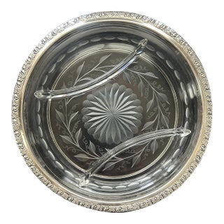 Mid 20th Century Wallace Sterling Silver and Cut Glass Divided Dish, 8.25" For Sale