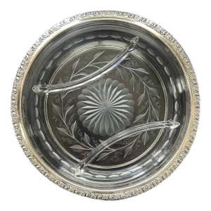 Mid 20th Century Wallace Sterling Silver and Cut Glass Divided Dish, 8.25"