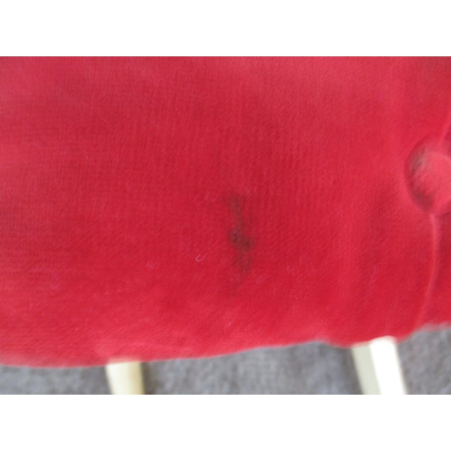 1950s French Provincial Cream Wood Side Chair in Tufted Red Velvet For Sale - Image 11 of 12