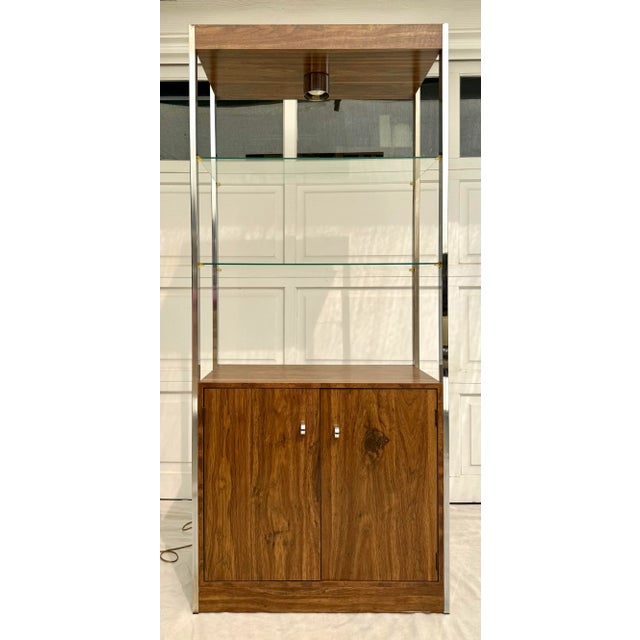 Vintage Chrome and Faux Wood Etagere With Lighted Glass Shelves For Sale - Image 12 of 12