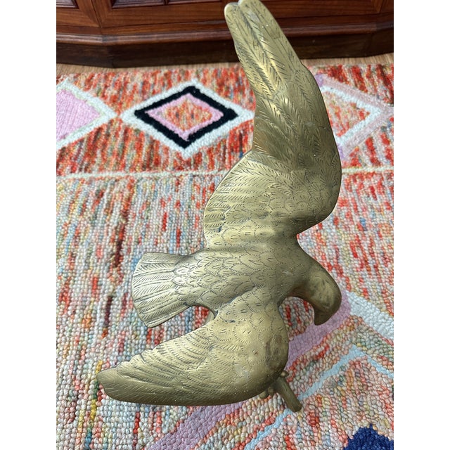 Metal Pair of Mid-Century Solid Brass Eagle Sculptures, C. 1960s For Sale - Image 7 of 9