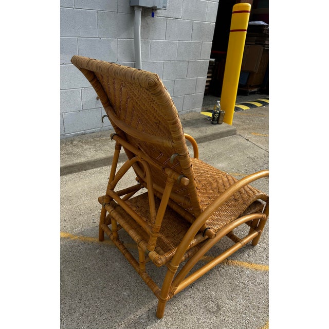 Vintage Reclining Rattan Bamboo Chaise Lounge With Footrest For Sale - Image 10 of 12