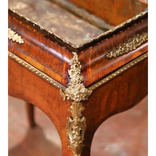 Wood 19th Century French Louis XV Veneer Jardinière With Bronze Ormolu Mounts & Zinc Tray For Sale - Image 7 of 17
