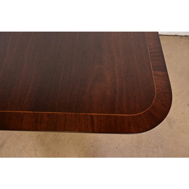 Kindel Furniture Georgian Banded Mahogany Double Pedestal Extension Dining Table, Newly Refinished For Sale - Image 10 of 14