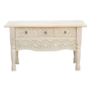 Reclaimed Wood Whitewash Carved Nahuala Console For Sale