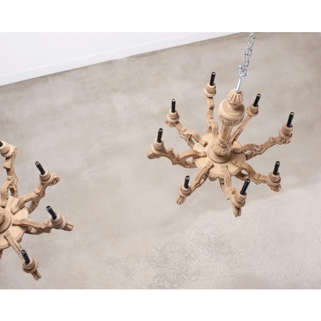 Rh French Baroque Style Carved Wood 8-Arm Chandeliers - Pair For Sale - Image 9 of 18