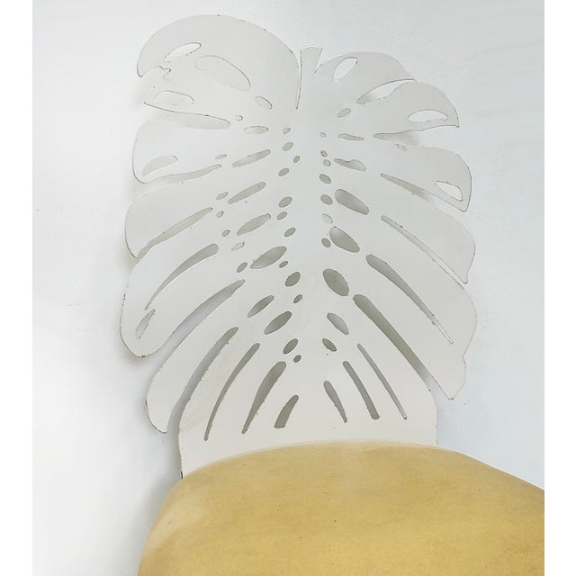 Vintage Painted Cut Iron Monstera Leaf Chairs With Cushions, Set of 4 For Sale In Miami - Image 6 of 8