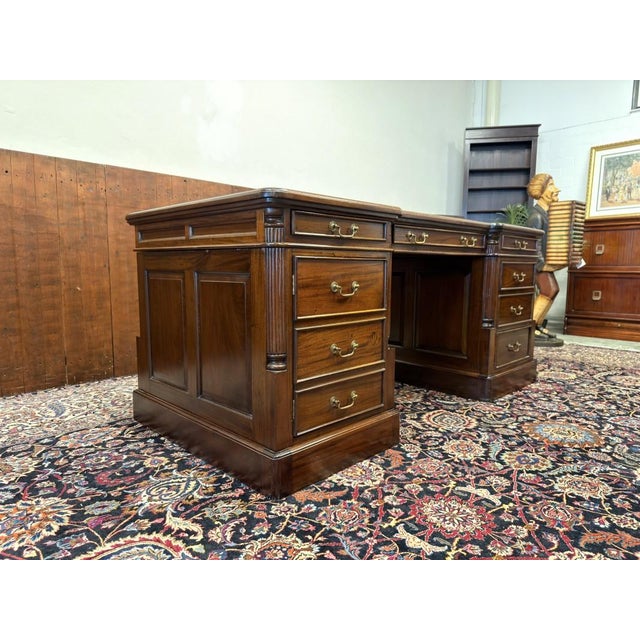 English Partner Desk in Teak and Leather For Sale - Image 5 of 18
