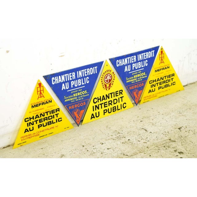 Traditional Set of 5 Vintage French Do Not Enter Construction Site Signs For Sale - Image 3 of 5