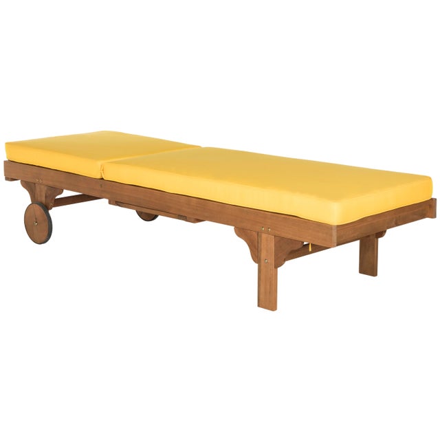 Spritely Home Newport Chaise Lounge Chair with Side Table, Natural/Yellow Cushion For Sale - Image 4 of 9