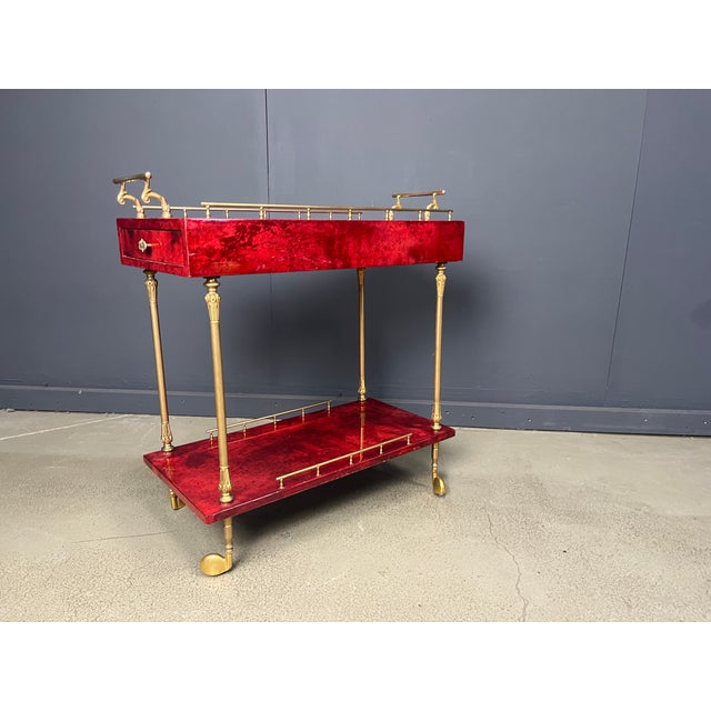 Italian Lacquered Goatskin and Parchment Serving Bar Cart from Aldo Tura, 1960s For Sale - Image 6 of 9