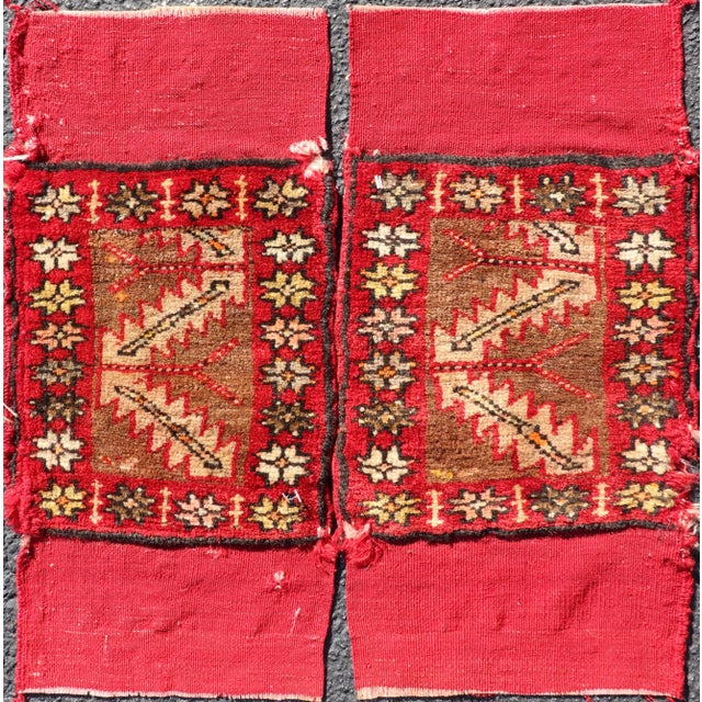 Pair of Antique Turkish Sampler Rugs With Coral, Yellow and Brown Colors For Sale - Image 12 of 12