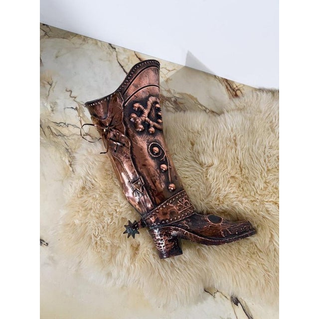 Italian Mid-Century Copper Western Boot Umbrella Stand, Repoussé Decoration, 70s, 1970s For Sale - Image 9 of 18