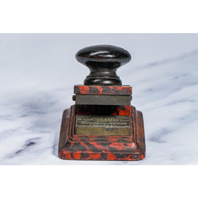 Unusual Painted Pattern Antique Metal Cast Iron Desk Embosser Clamp Paperweight Industrial Home Decor For Sale - Image 4 of 8