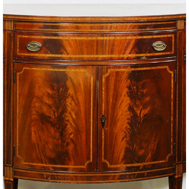 Late 20th Century Showstopping Flame Mahogany Demilune Cabinet – Bookmatched Veneer, Federal Revival For Sale - Image 4 of 4