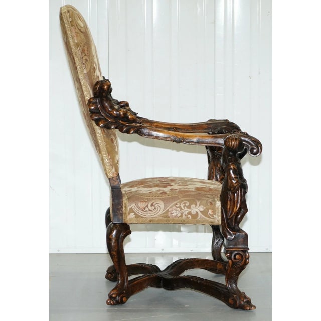 Italian Museum Quality Valentino Panciera Besarel 19th Century Italian Walnut Cherub Carved Armchair – Throne Chair For Sale - Image 3 of 12