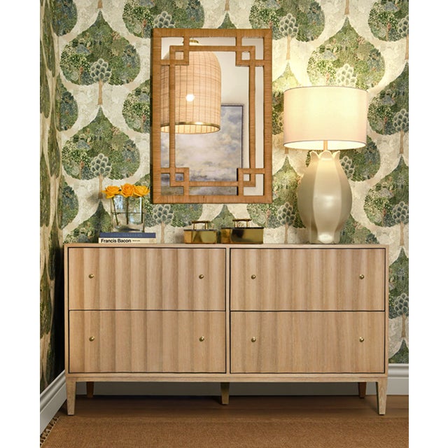 Worlds Away Matthew Izzo Home Geneva Natural Rattan Framed Greek Key Design Wall Mirror For Sale - Image 4 of 5