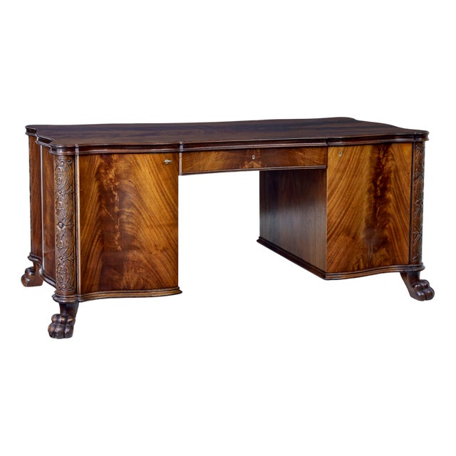 Mid 20th Century Carved Mahogany Swedish Desk, 1947 For Sale