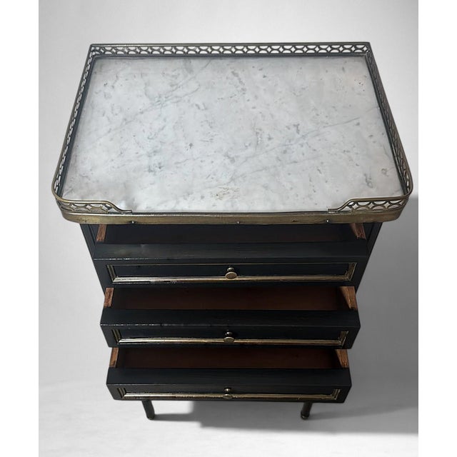 Late 19th Century Napoleon III Style French Night Stand in Black Lacquered Wood and Carrara Marble For Sale - Image 13 of 18