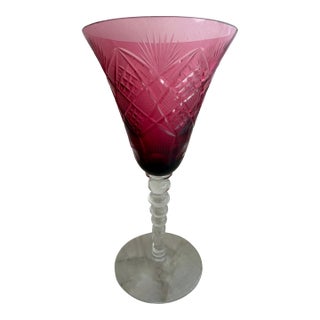 Vintage Ruby Cut-to-Clear Crystal Wine Goblets – Set of 11 – Val Saint Lambert Style For Sale