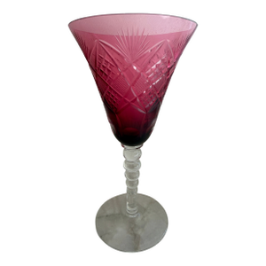 Vintage Ruby Cut-to-Clear Crystal Wine Goblets – Set of 11 – Val Saint Lambert Style