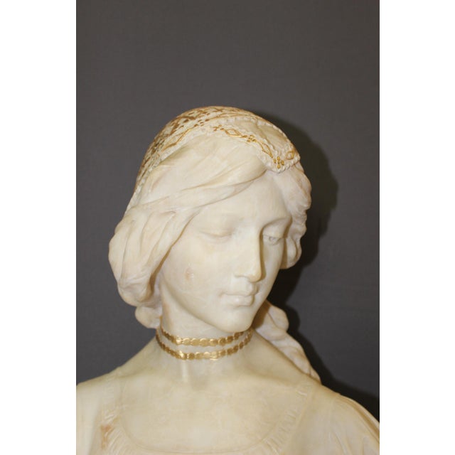 Alabaster Bust of a Young Woman with a Golden Headdress, 1900 For Sale - Image 9 of 15