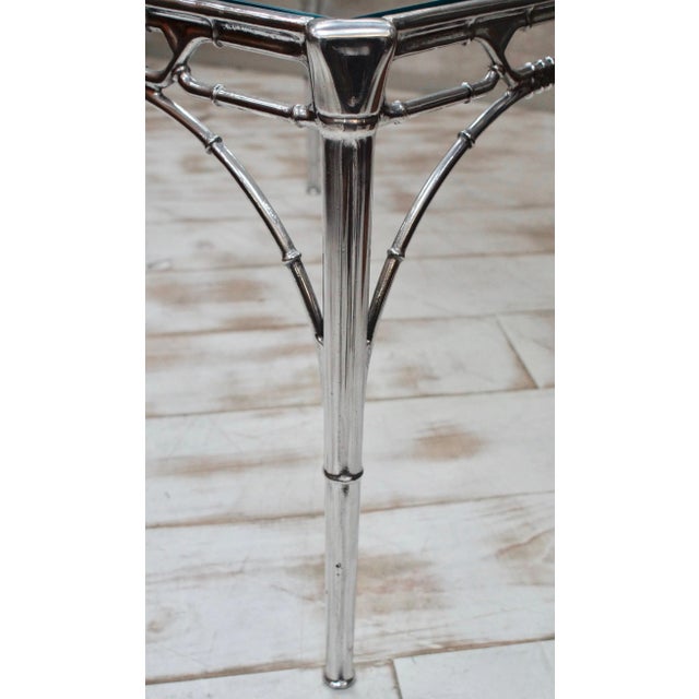 Faux Bamboo Aluminum & Glass Side Table, 1950s For Sale - Image 4 of 13