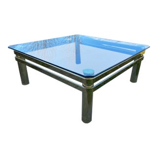 Vintage Mid Century Modern Milo Baughman Style Brass & Glass Coffee Table For Sale