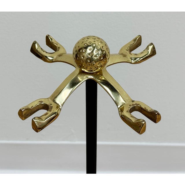 Brass Vintage Brass and Cast Iron Golf Club Fireplace Tools on Stand For Sale - Image 8 of 12