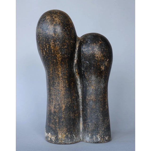 Black Modernist Abstract Brancusi Style Ceramic 3-Head Sculpture For Sale - Image 8 of 13