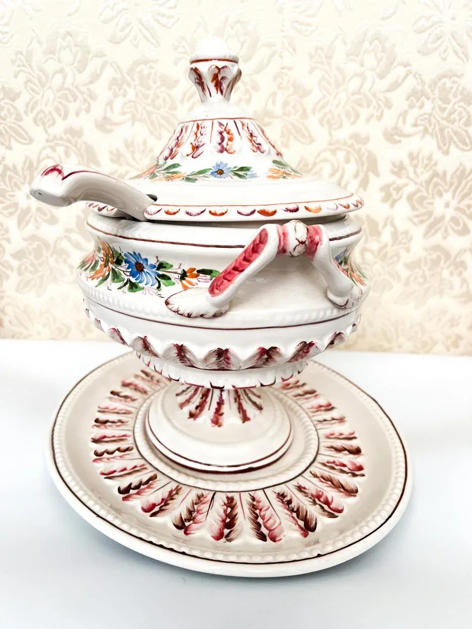 Vintage J. W. Co. Made in Italy Hand Decorated Soup Tureen With