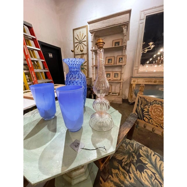 Early 21st Century Modern Pink Murano Glass Lamps - a Pair For Sale - Image 5 of 6