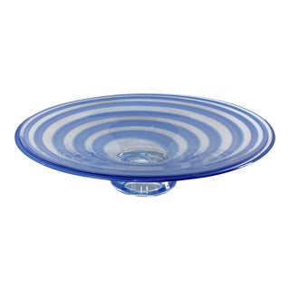 Large Blue Swirl Art Glass Footed Centerpiece Bowl For Sale