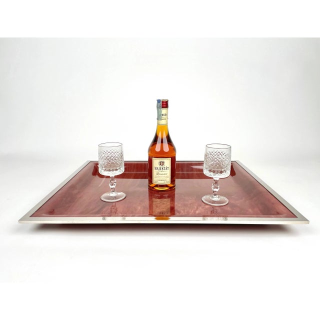 Marble Effect Acrylic & Frame Chrome Tray Centerpiece, Italy, 1970s For Sale - Image 6 of 10