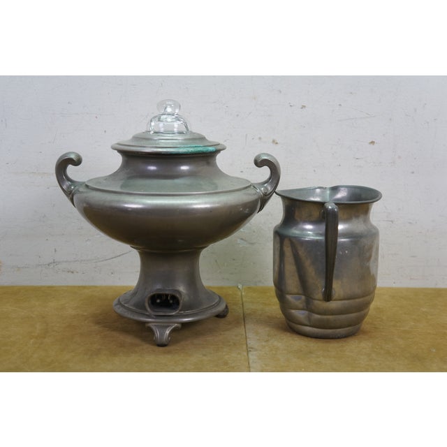 Metal Late 20th Century Pewter Coffee Tea Samovar Service Percolator Creamer Pitcher Sugar Bowl - 4 Pcs For Sale - Image 7 of 18