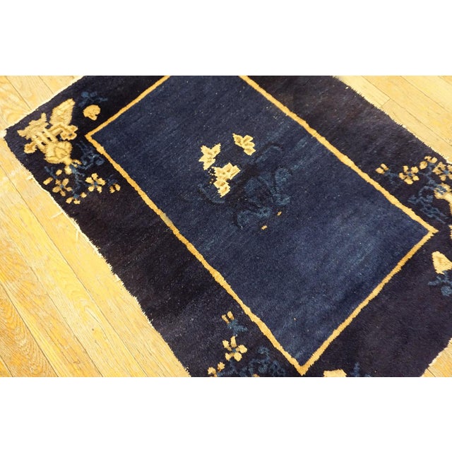 Considerable Navy Blue Color With Unique Florid Design Antique Chinese Peking Rug For Sale In New York - Image 6 of 9