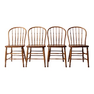 Antique Spindle Back Dining Chairs Set 4 For Sale