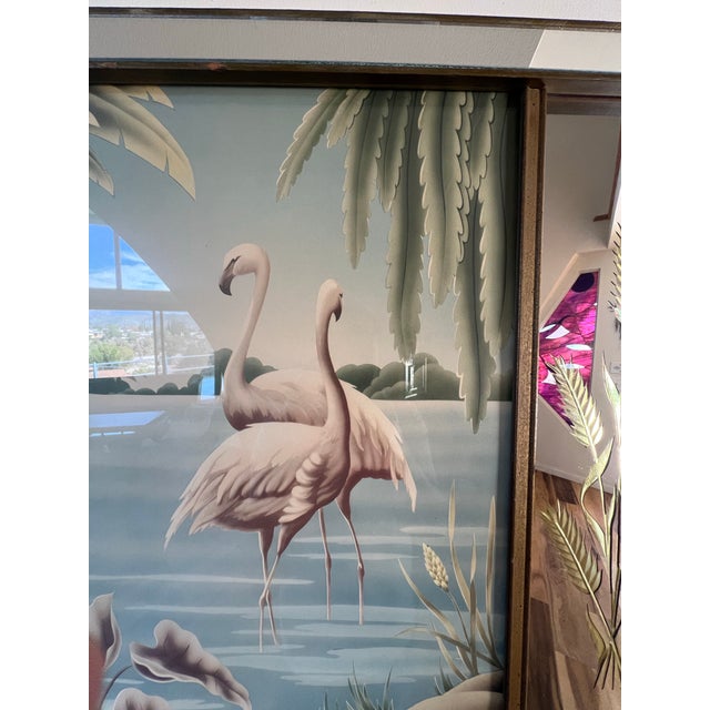Silver Vintage Art Deco Mid Century Rare Turner Wall Mirror Flamingo Art Painting 1940s Lithograph For Sale - Image 8 of 12