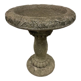 Vintage New Orleans Estate (Garden District) Cast Stone Birdbath With Scrolled Pedestal For Sale