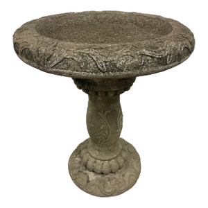 Vintage New Orleans Estate (Garden District) Cast Stone Birdbath With Scrolled Pedestal